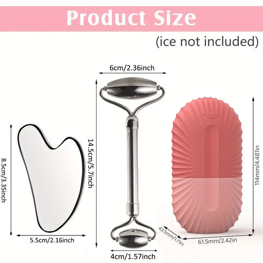 3in1 Stainless Steel Ice Face Roller & Gua Sha Facial Skincare